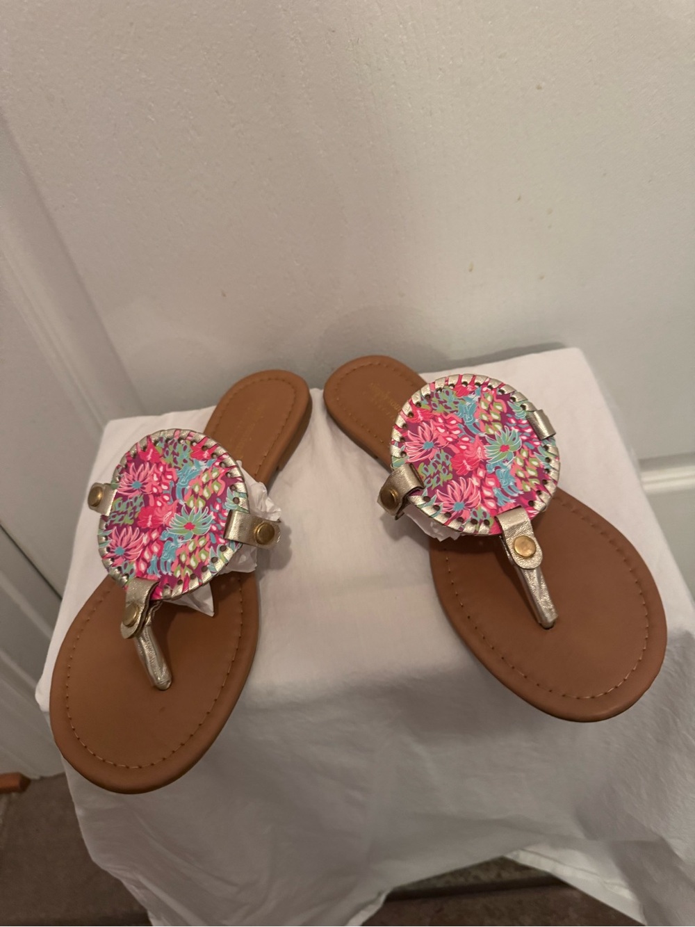 Simply Southern Floral Medallion Thong Sandals in Pink and Tan